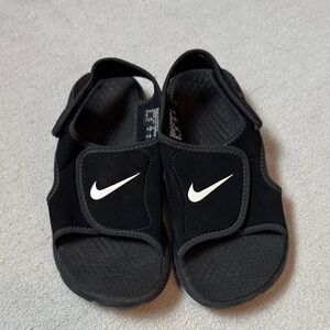 Nike Kids Black Sandals with White Logo